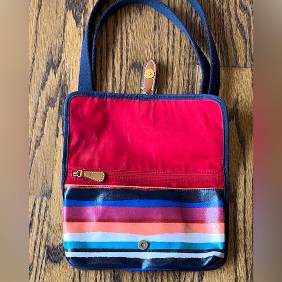 Fossil Coated Canvas Multi Striped Flap Closure Crossbody - Picture 8 of 11